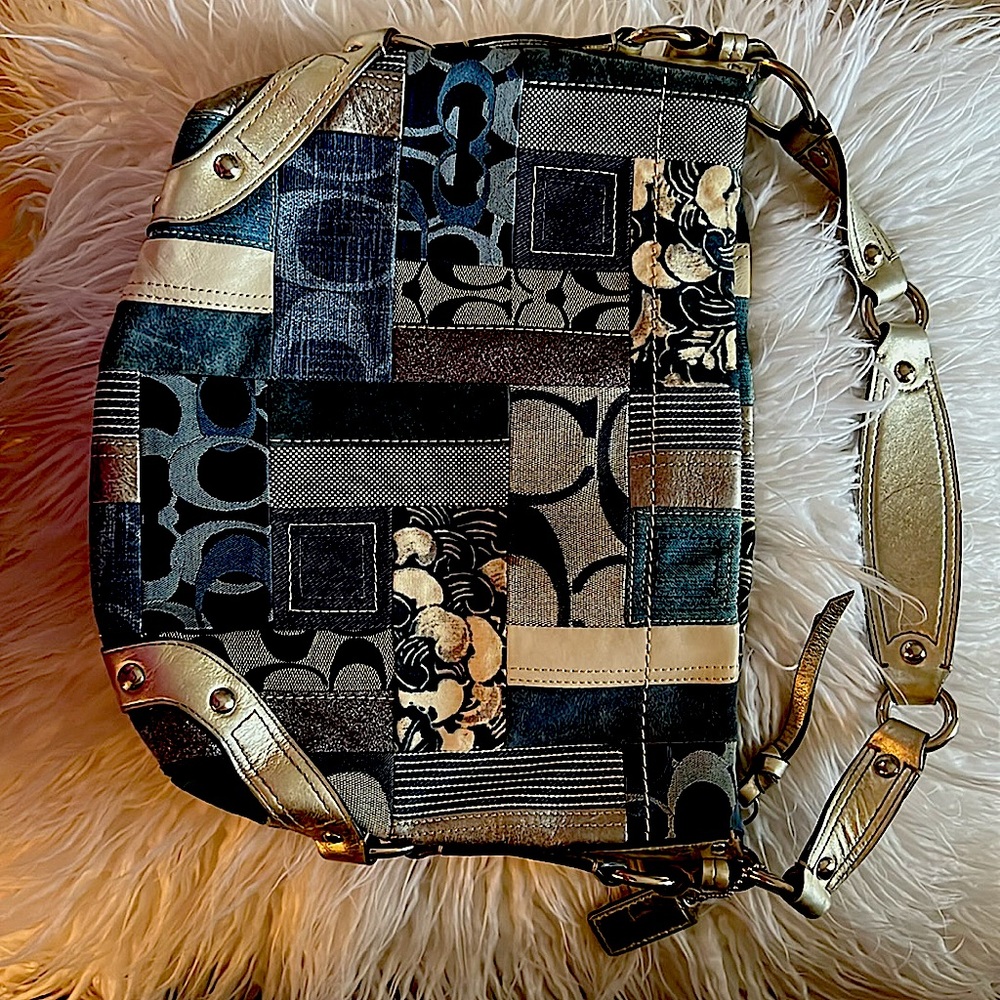 Coach denim patchwork bag. Authentic. Multiple compartments inside.
